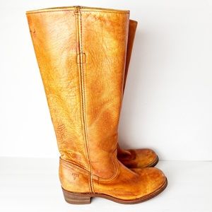 Vintage Frye Campus Distressed Saddle Heeled 15 Inch Shaft Boots Women’s 8.5